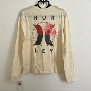 Hurley Cream Palm Tree Graphic Long Sleeve Cotton Tee Size Various